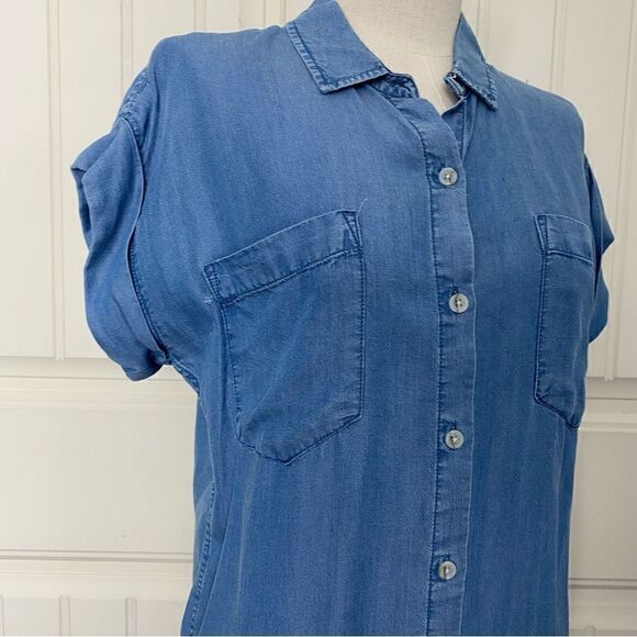 Thread & Supply Womens Collared Chambray Button Down Mini Shirt Dress Blue XS - Picture 2 of 13